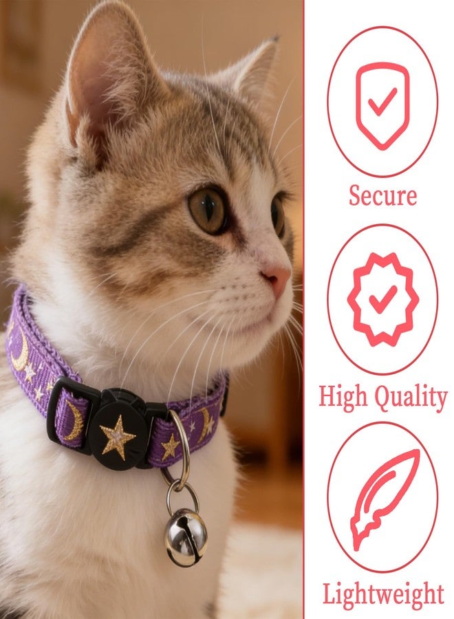 Jeffdad طوق قطط جيفداد مكون من 4 قطع مع أجراس، طوق قابل للفك للقطط الصغيرة، طوق على شكل هلال ونجوم، طوق آمن للقطط الصغيرة - قابل للتعديل من 8.3 إلى 13.4 بوصة - Image 3